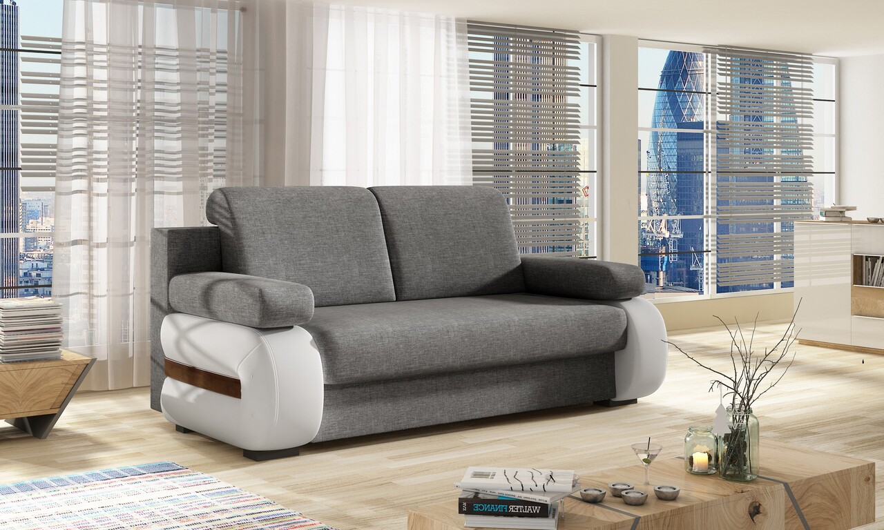 Canapea extensibila 3 locuri ELTAP, Laura, 202x79x84 cm, lemn/poliester, gri inchis/alb - imagine 5